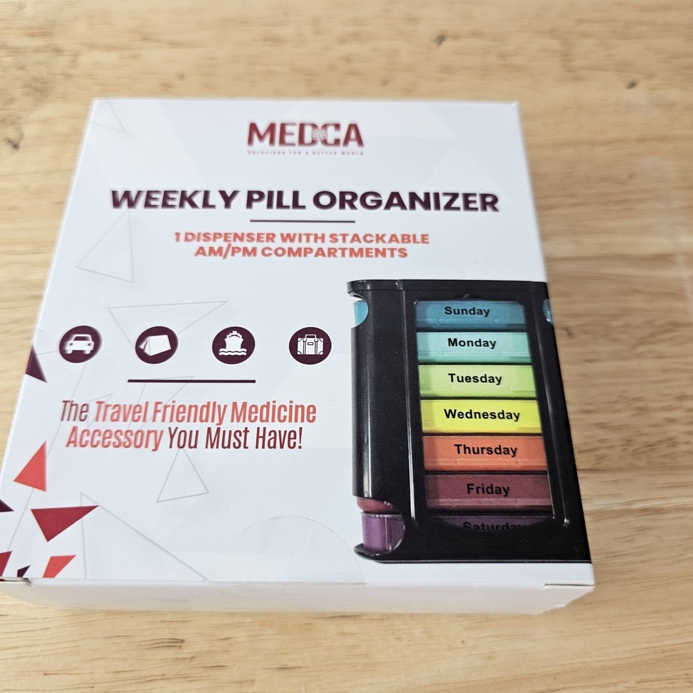 MEDca Weekly Pill Organizer, 1 Dispenser with Stackable AM/PM‎ Compartments NIB